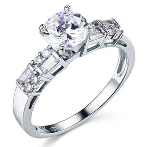14K Round & Baguette-Cut CZ Engagement Ring Set